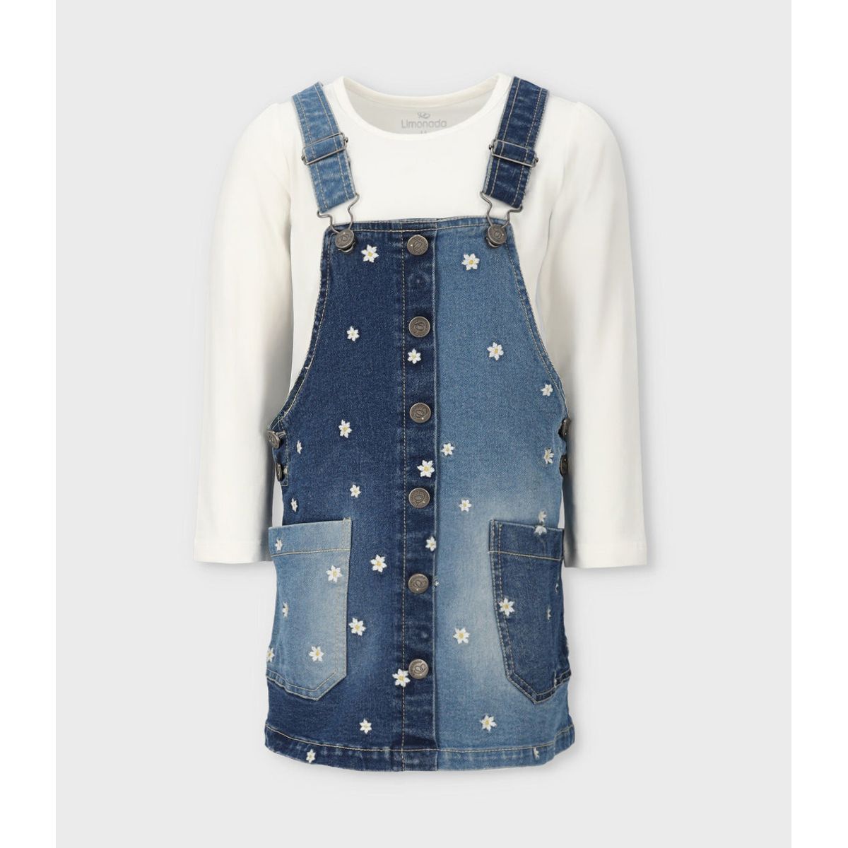 LIMONADA - Vestido niña de denim con flores azul Limonada