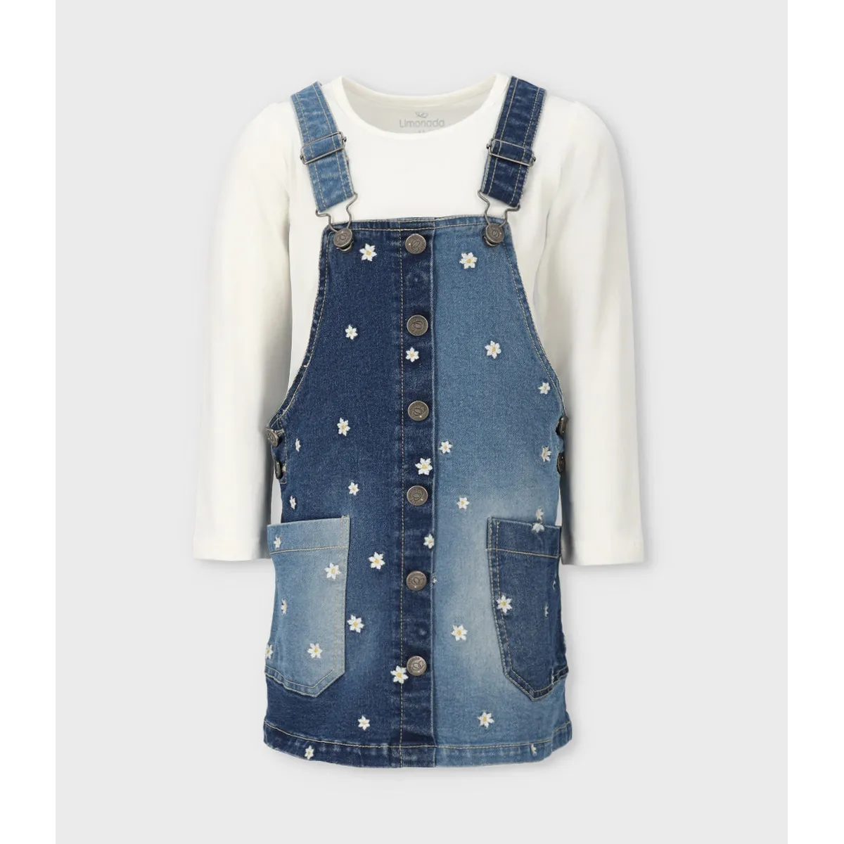 LIMONADA - Vestido niña de denim con flores azul Limonada