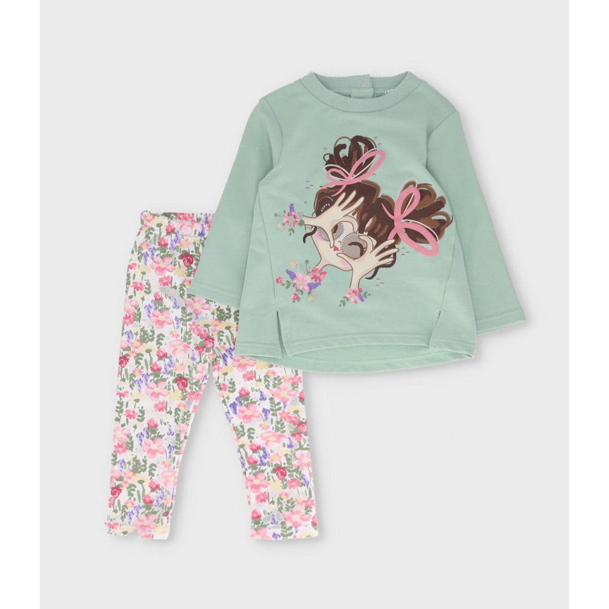 LIMONADA - Conjunto bebé con estampado y flores verde Limonada