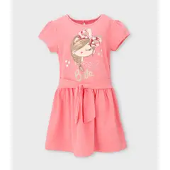 LIMONADA - Vestido niña con puntos y estampado coral