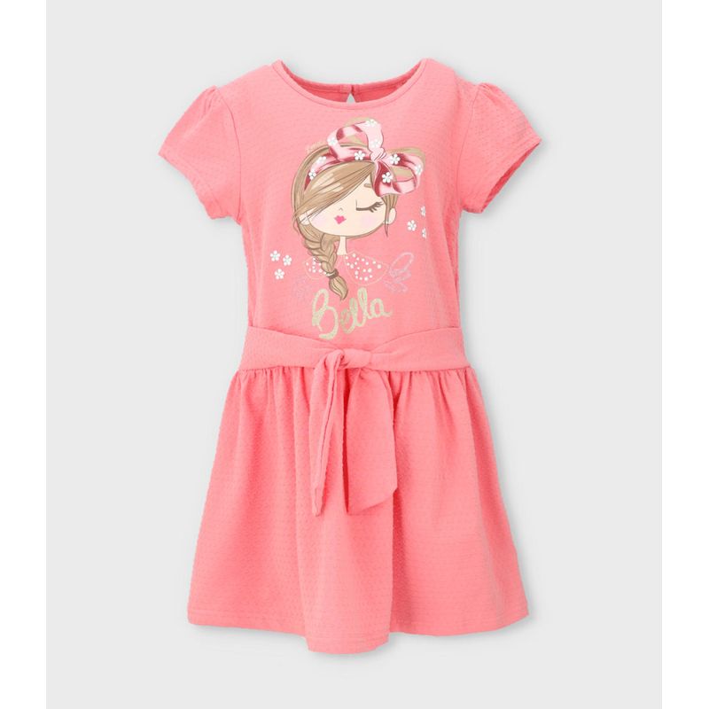 LIMONADA - Vestido niña con puntos y estampado coral Limonada