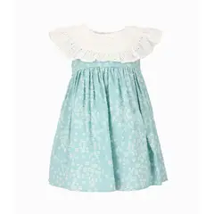 LIMONADA - Vestido bebé con vuelos broderie turquesa