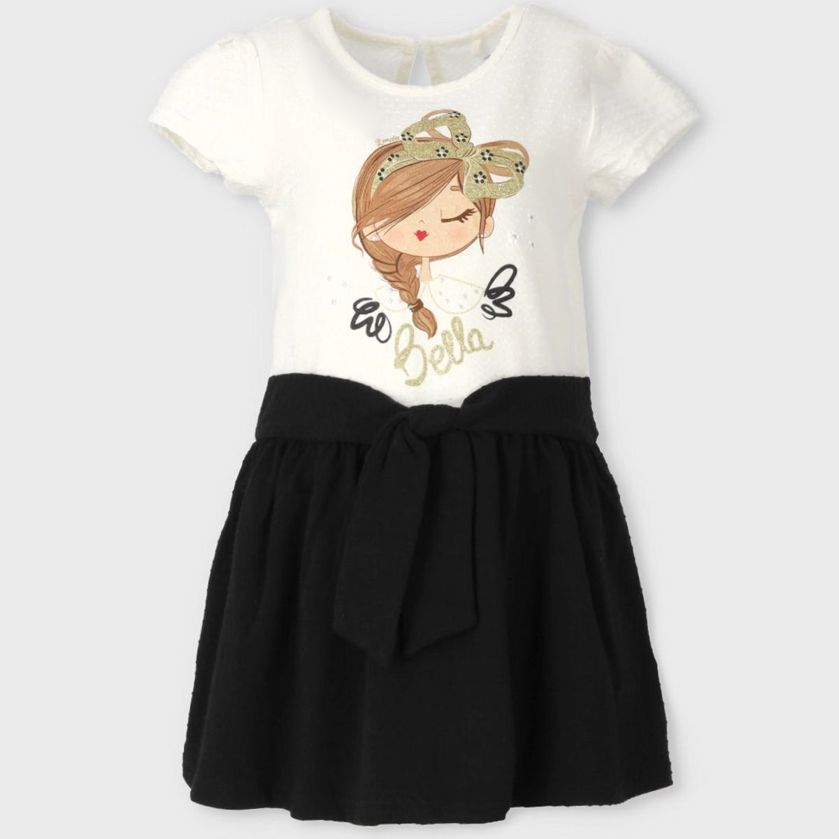 LIMONADA - Vestido niña con puntos y estampado negro Limonada