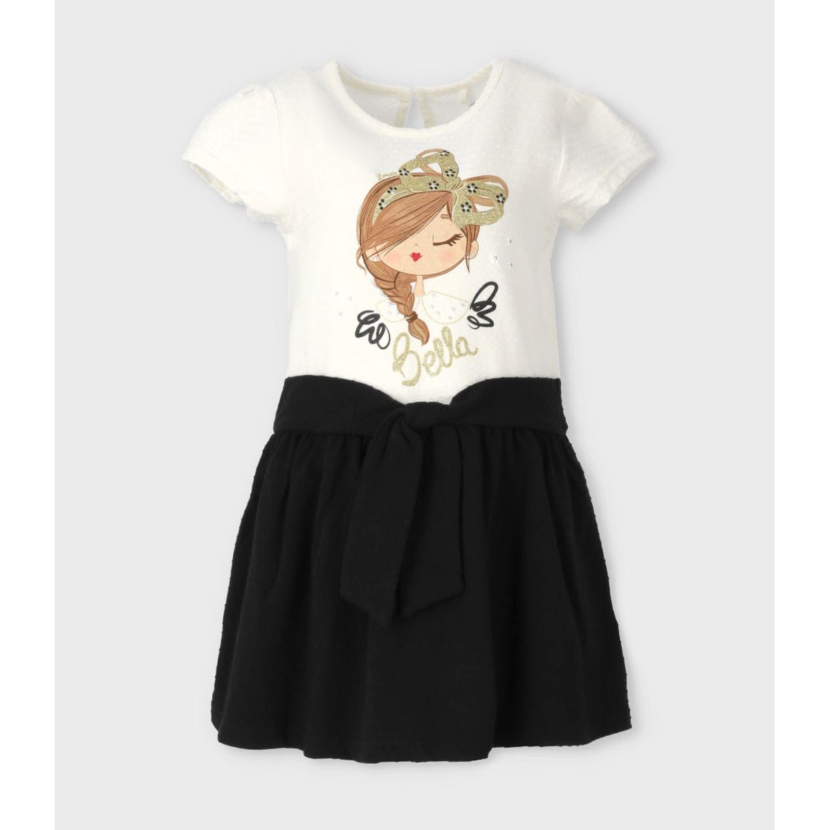 LIMONADA - Vestido niña con puntos y estampado negro Limonada