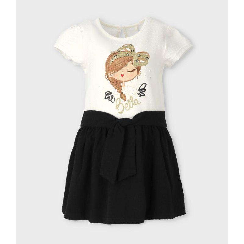 LIMONADA - Vestido niña con puntos y estampado negro Limonada