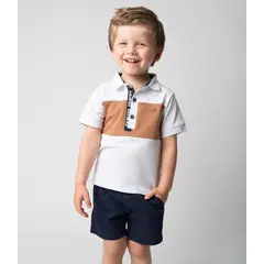 BLACK AND BLUE - Polera manga corta bebé bicolor blanco