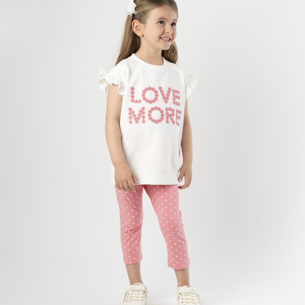 LIMONADA - Conjunto niña puntos y flores coral Limonada