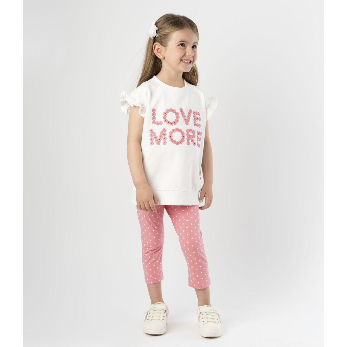 LIMONADA - Conjunto niña puntos y flores coral Limonada