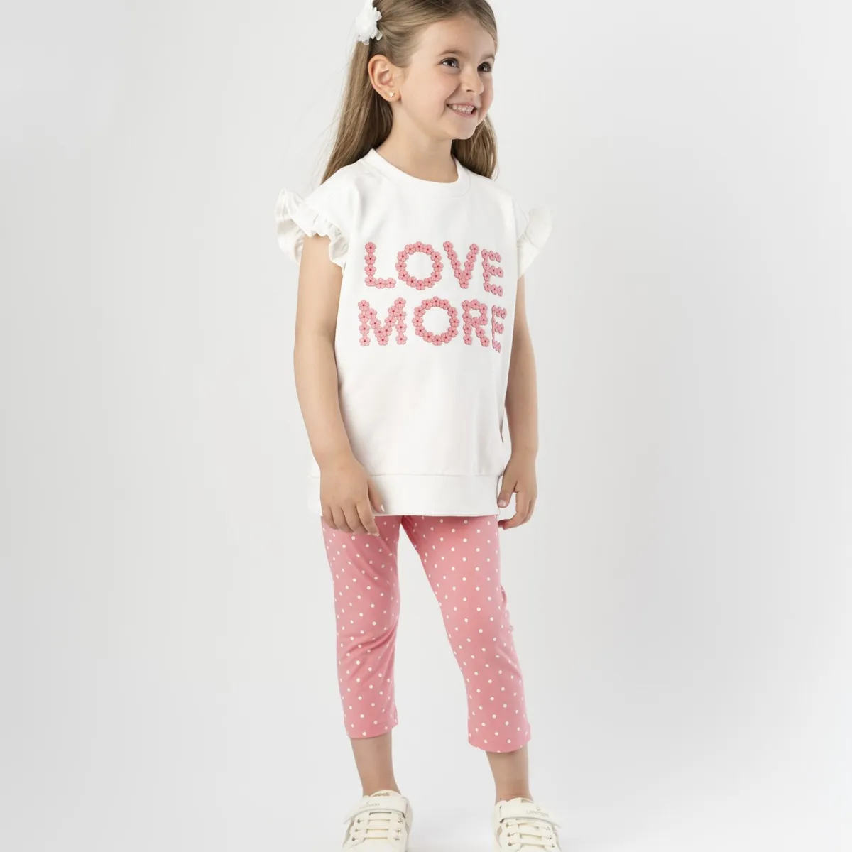 LIMONADA - Conjunto niña puntos y flores coral Limonada