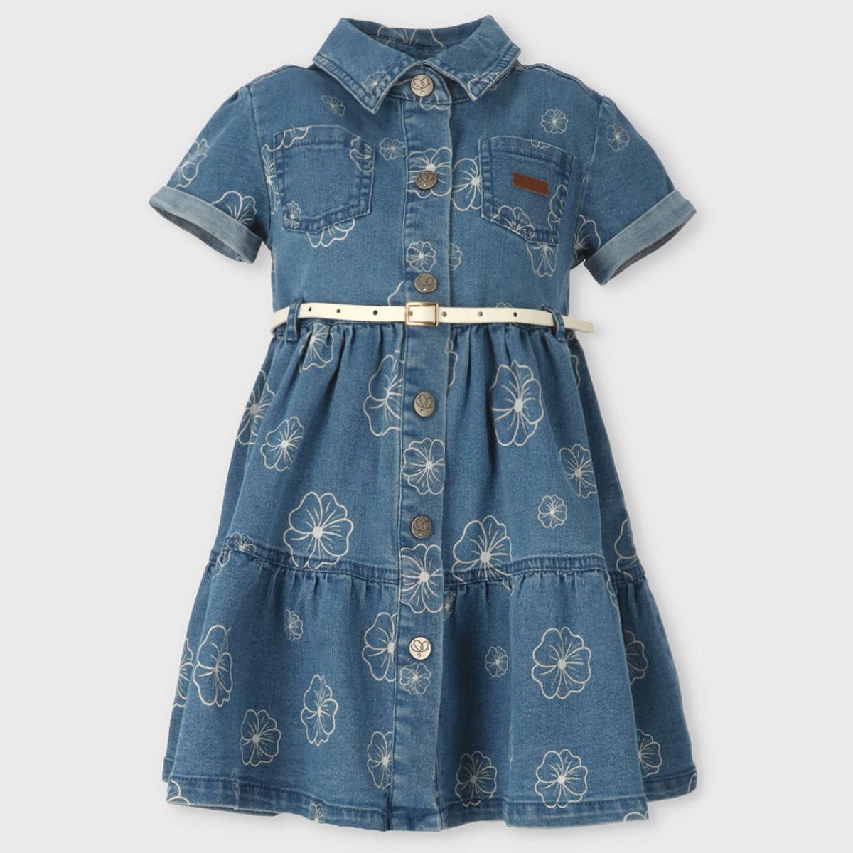 LIMONADA - Vestido niña de denim con flores celeste Limonada