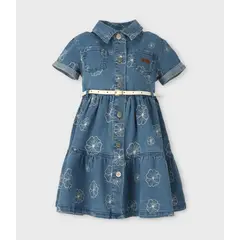 LIMONADA - Vestido niña de denim con flores celeste