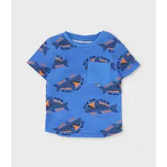 BLACK AND BLUE - Polera manga corta bebé con tiburones azul