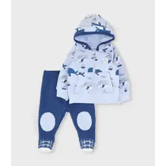 BLACK AND BLUE - Buzo recién nacido con ballenas celeste