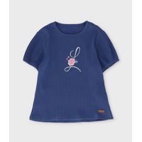 Polera manga corta niña acanalada azul marino