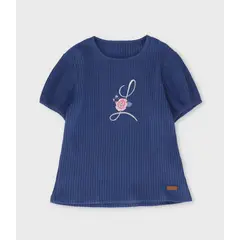 LIMONADA - Polera manga corta niña acanalada azul marino