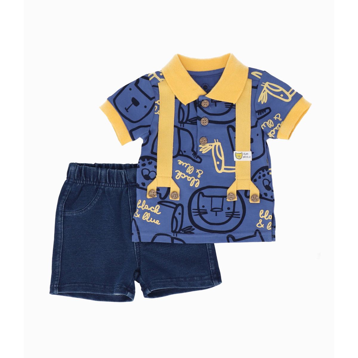 BLACK AND BLUE - Conjunto recién nacido con suspensores azul Black and Blue