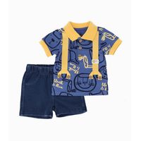 Conjunto recién nacido con suspensores azul