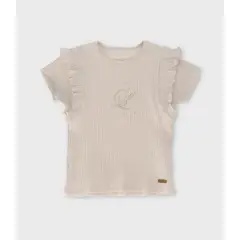 LIMONADA - Polera manga corta niña acanalada beige