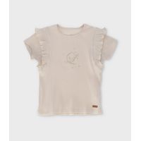 Polera manga corta niña acanalada beige