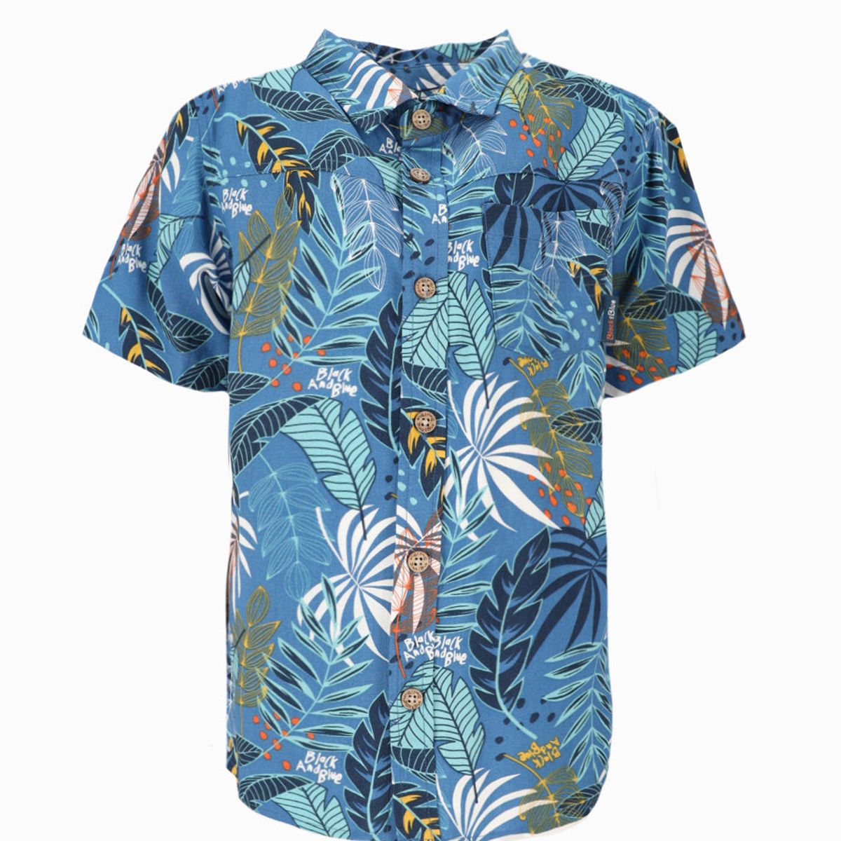 BLACK AND BLUE - Camisa manga corta niño con palmera azul Black and Blue