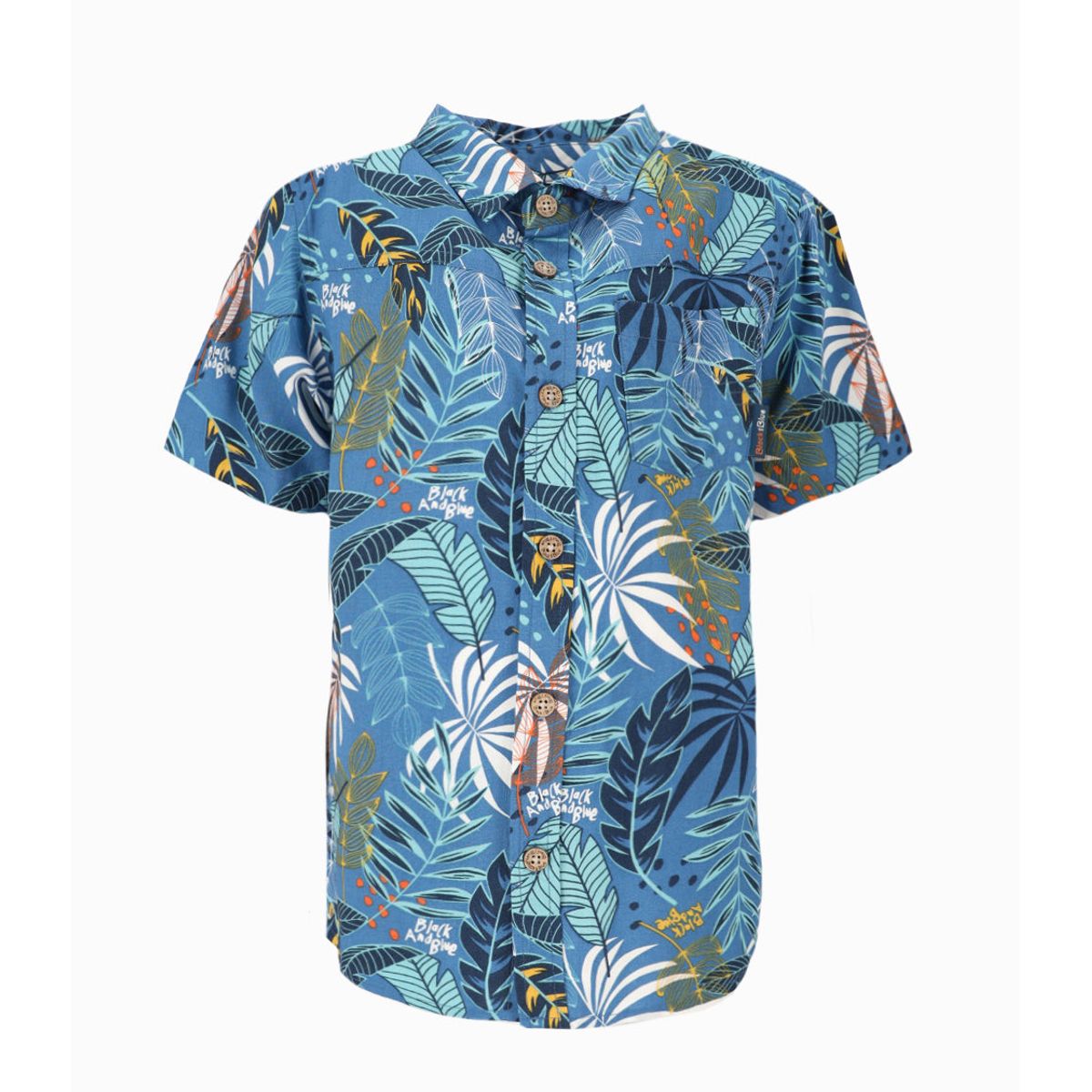 BLACK AND BLUE - Camisa manga corta niño con palmera azul Black and Blue