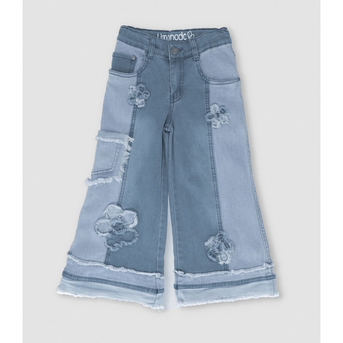 LIMONADA - Jeans niña aplicación de flores celeste Limonada
