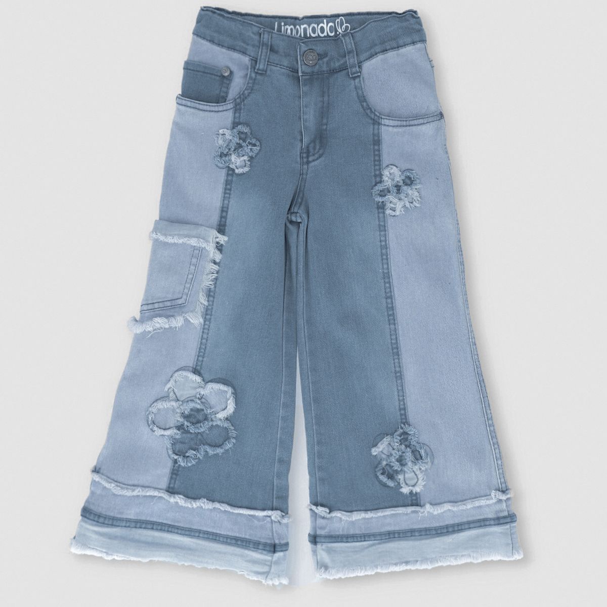 LIMONADA - Jeans niña aplicación de flores celeste Limonada