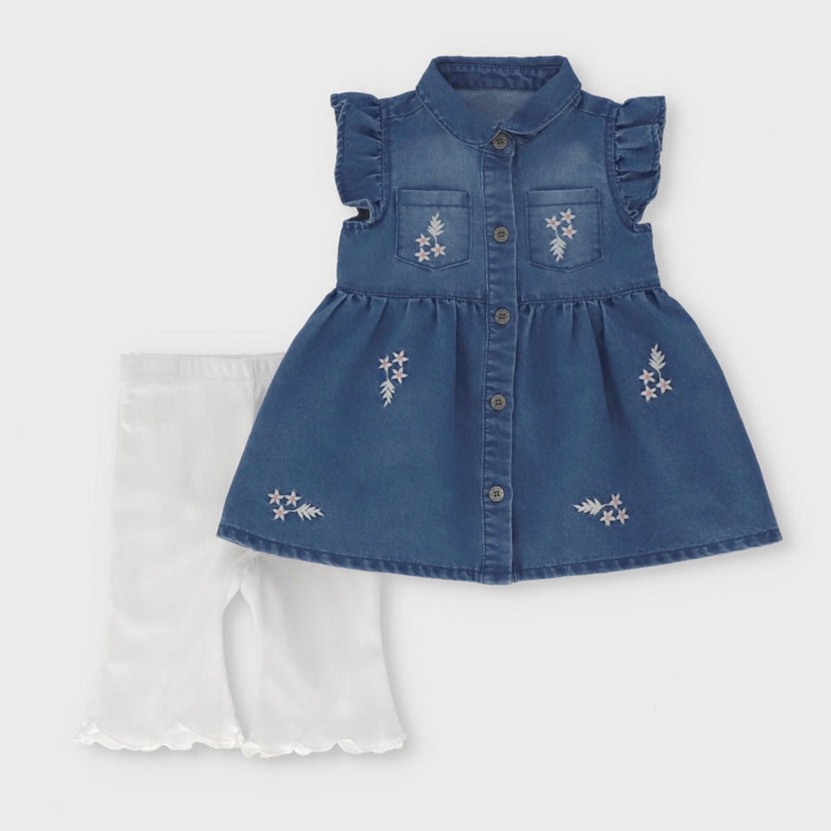 LIMONADA - Conjunto recién nacida flores bordadas celeste Limonada