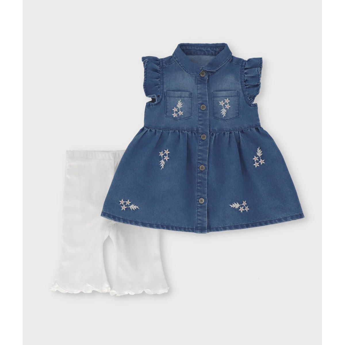 LIMONADA - Conjunto recién nacida flores bordadas celeste Limonada