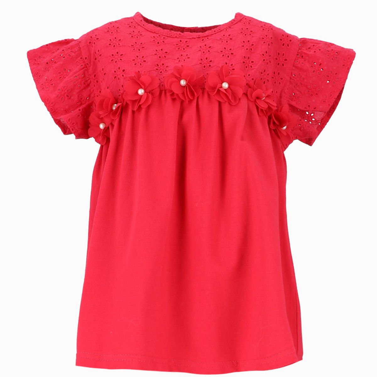 LIMONADA - Polera manga corta niña con vuelo rojo Limonada