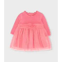 LIMONADA - Vestido recién nacida con flores y lazo coral