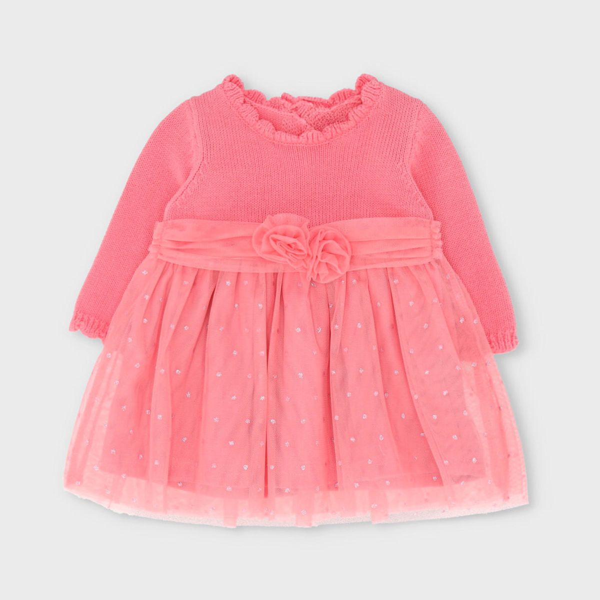 LIMONADA - Vestido recién nacida con flores y lazo coral Limonada