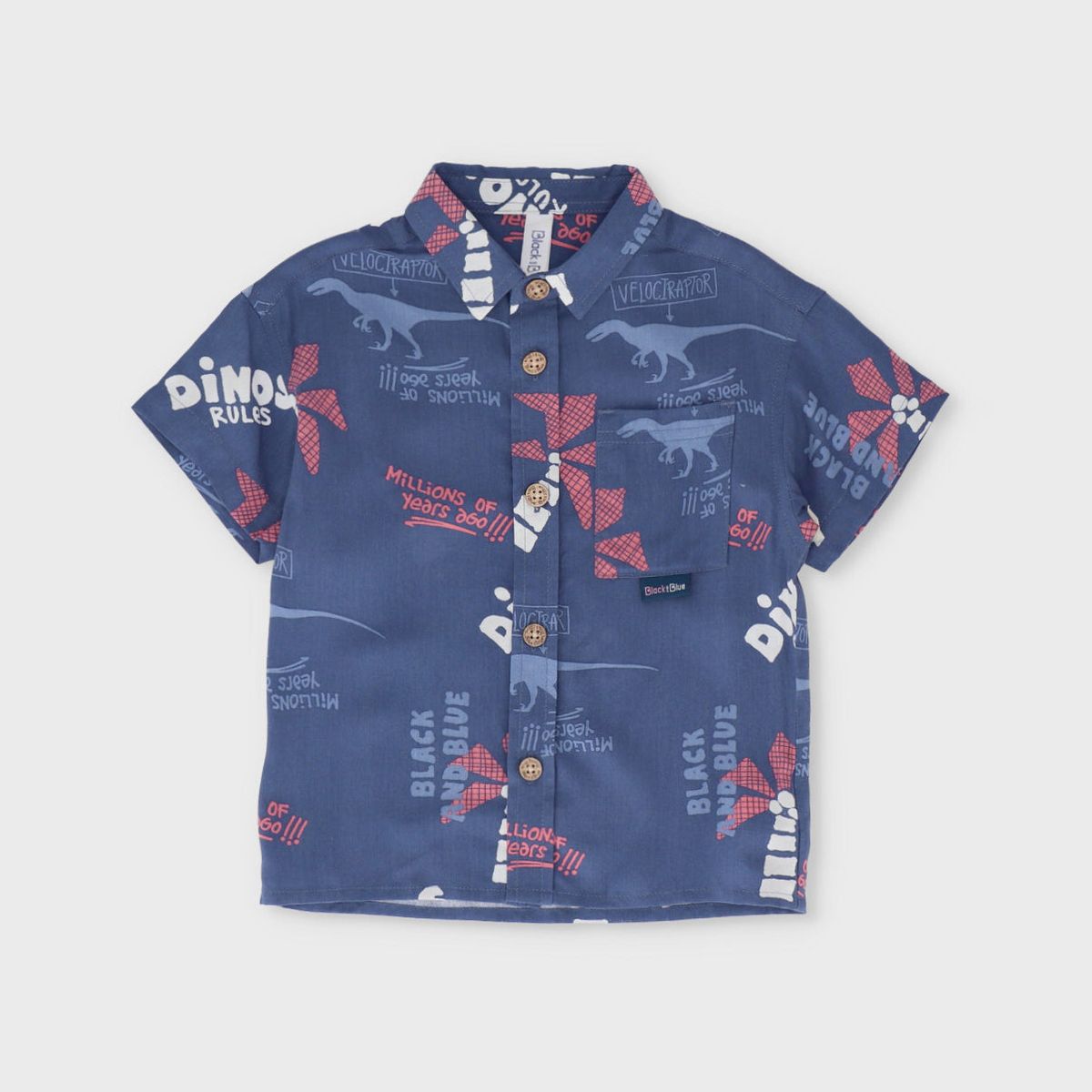 BLACK AND BLUE - Camisa manga corta bebé dinos azul Black and Blue
