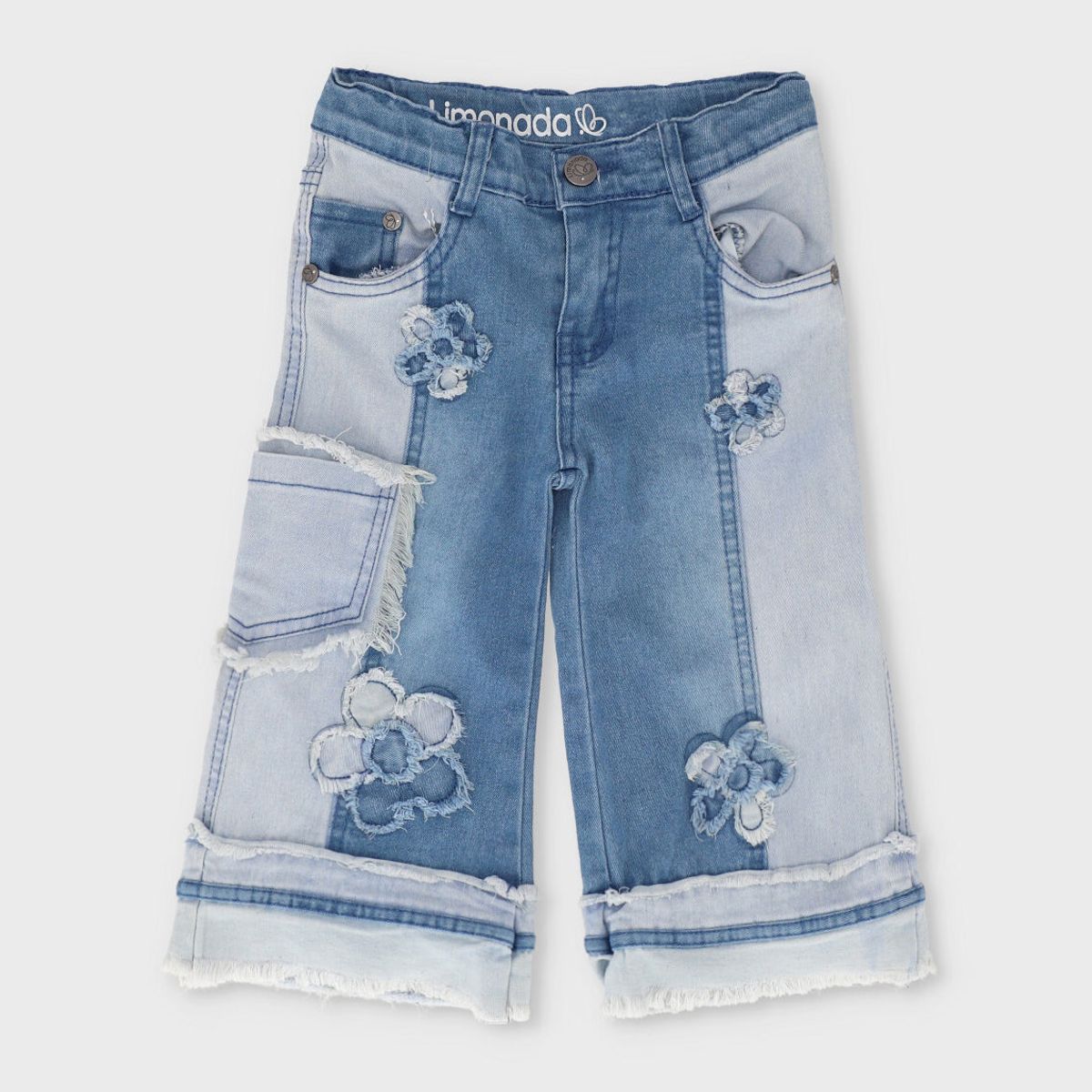 LIMONADA - Jeans bebé aplicación de flores celeste Limonada