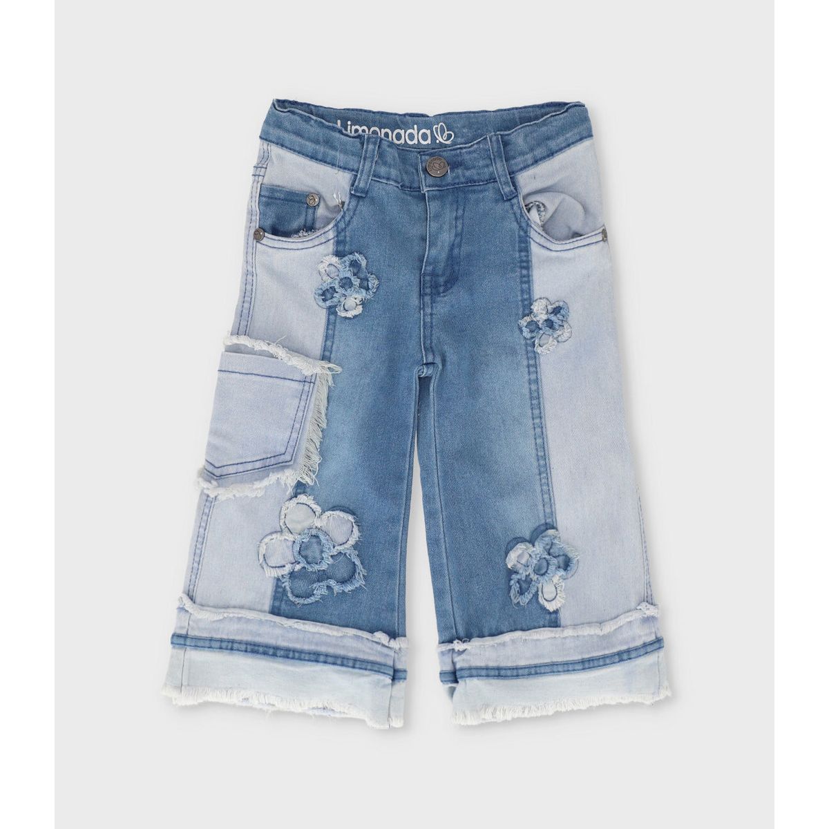 LIMONADA - Jeans bebé aplicación de flores celeste Limonada