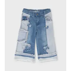 LIMONADA - Jeans bebé aplicación de flores celeste