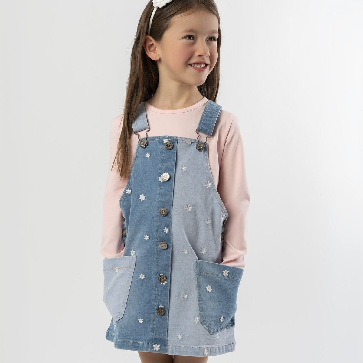 LIMONADA - Vestido niña de denim con flores celeste Limonada