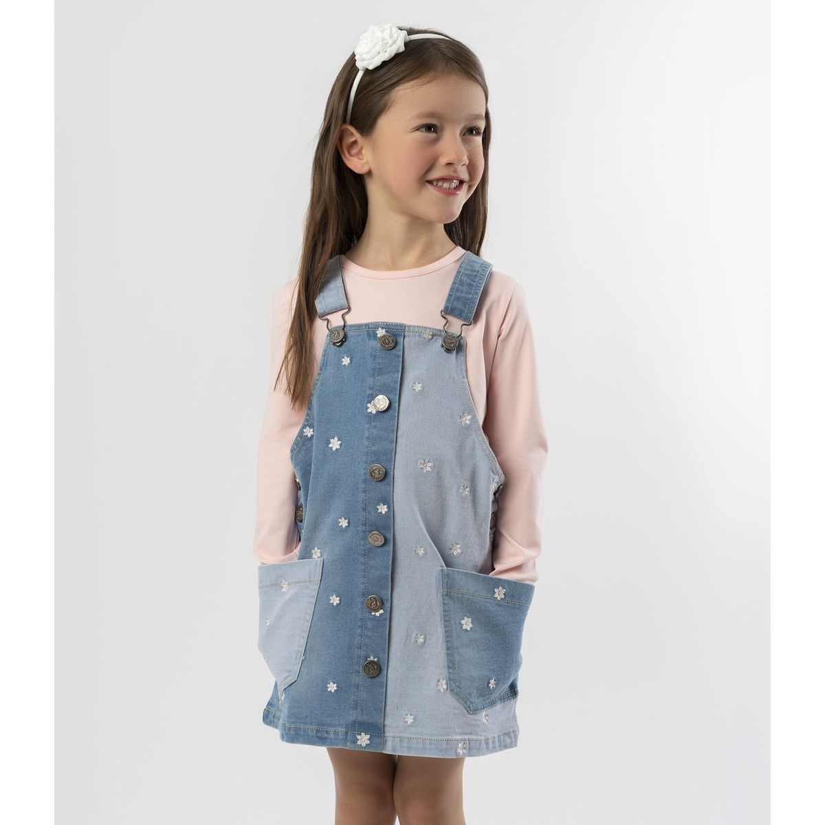 LIMONADA - Vestido niña de denim con flores celeste Limonada