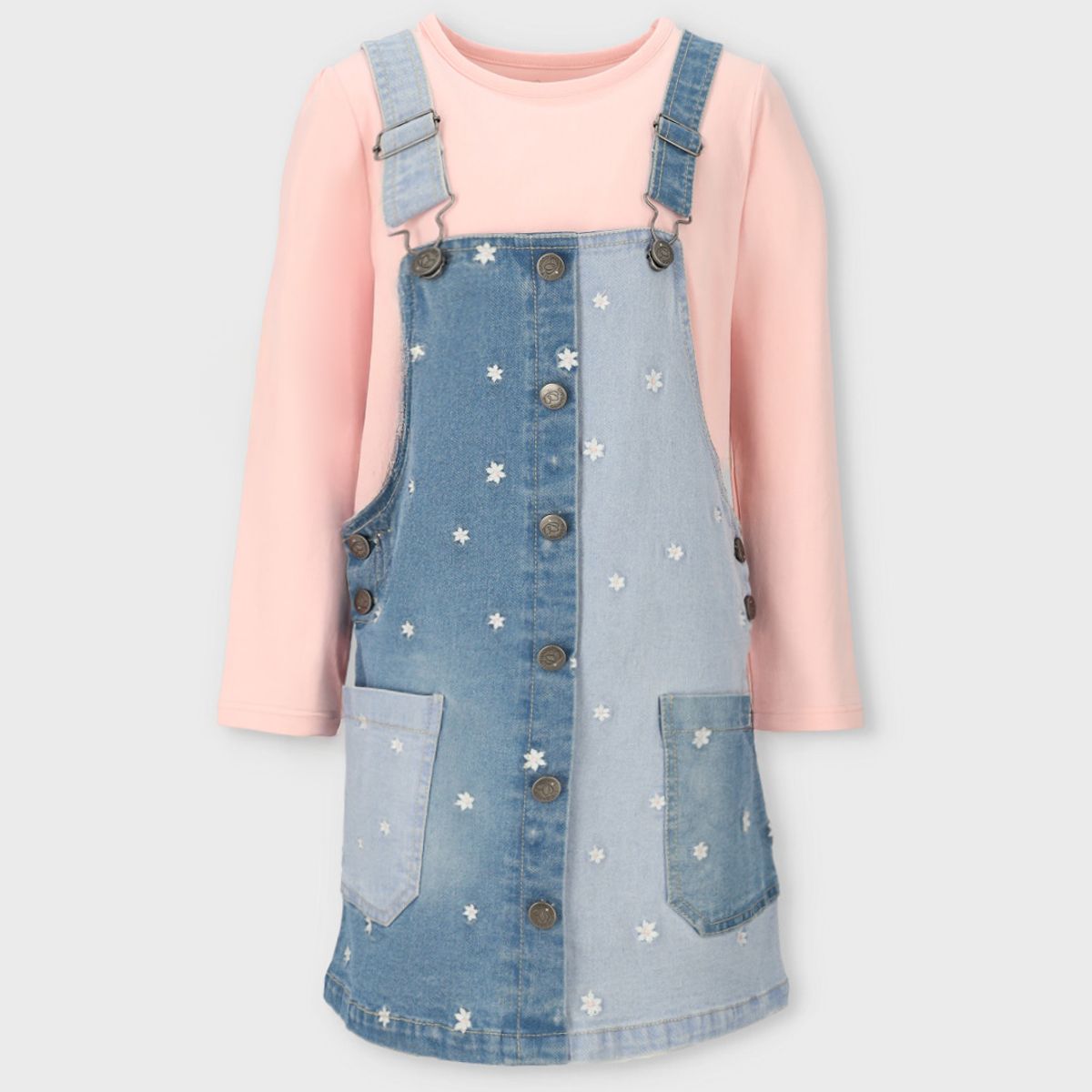 LIMONADA - Vestido niña de denim con flores celeste Limonada