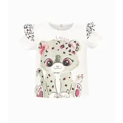 LIMONADA - Polera manga corta bebé con leopardo blanco