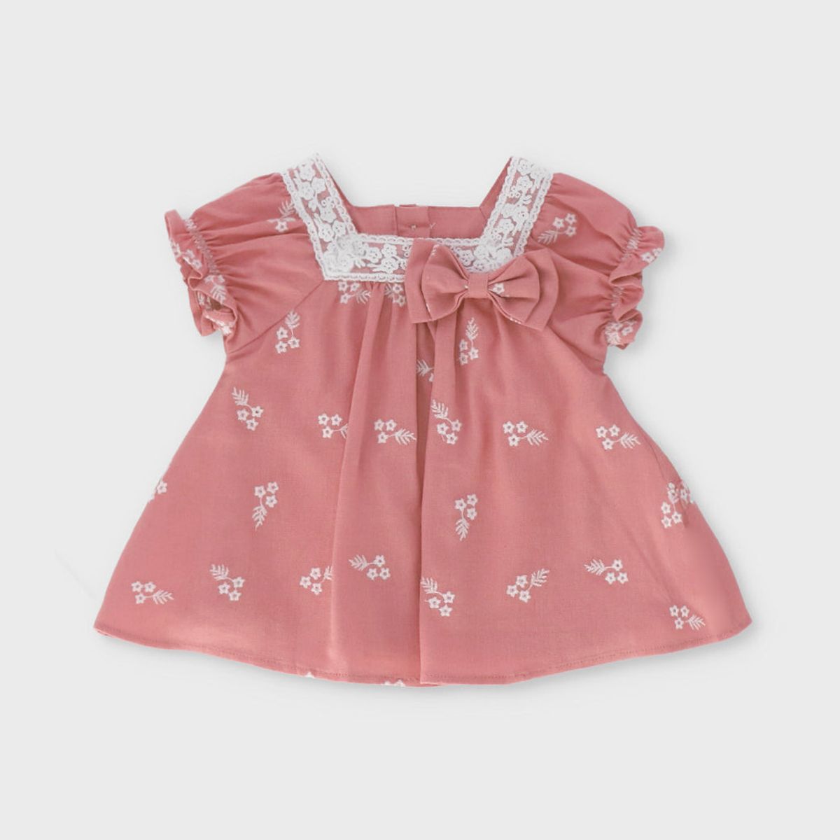 LIMONADA - Vestido recién nacida flores bordadas coral Limonada