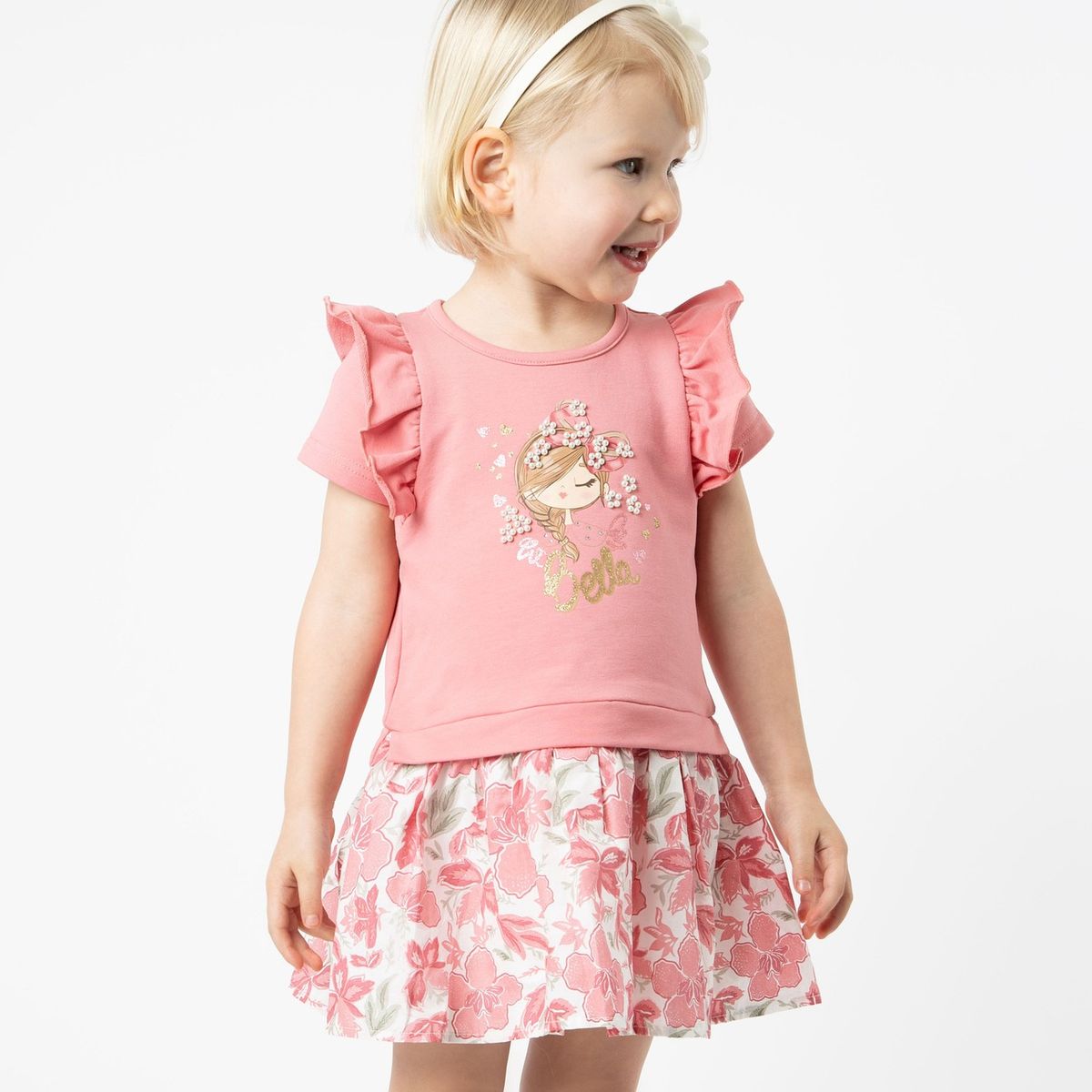 LIMONADA - Vestido bebé con flores y estampado coral Limonada