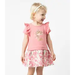 LIMONADA - Vestido bebé con flores y estampado coral