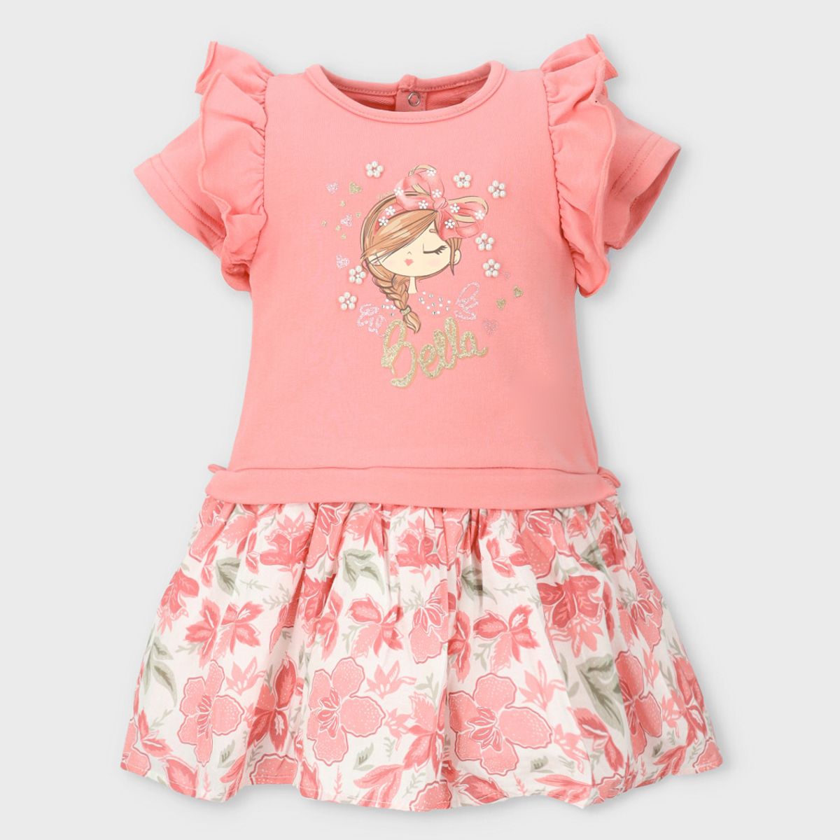 LIMONADA - Vestido bebé con flores y estampado coral Limonada