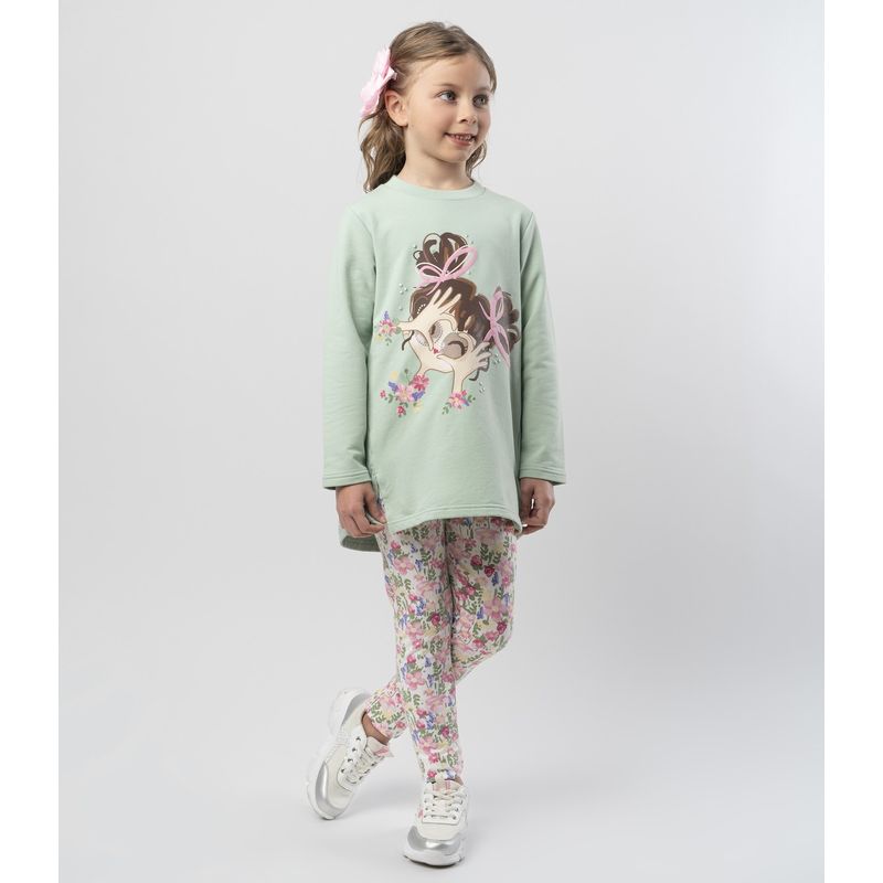 LIMONADA - Conjunto niña con estampado y flores verde Limonada