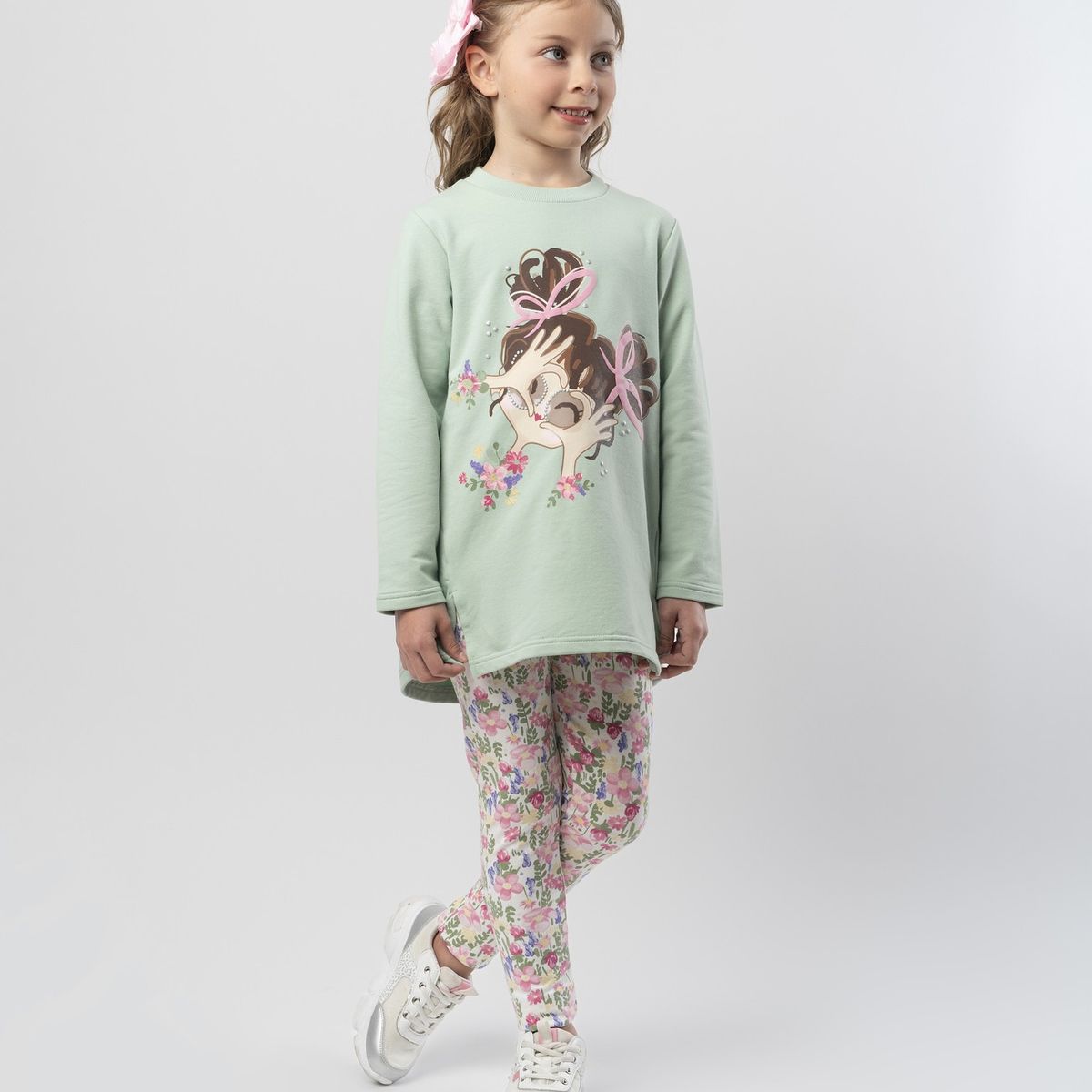 LIMONADA - Conjunto niña con estampado y flores verde Limonada