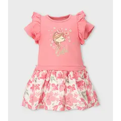LIMONADA - Vestido niña con flores y estampado coral