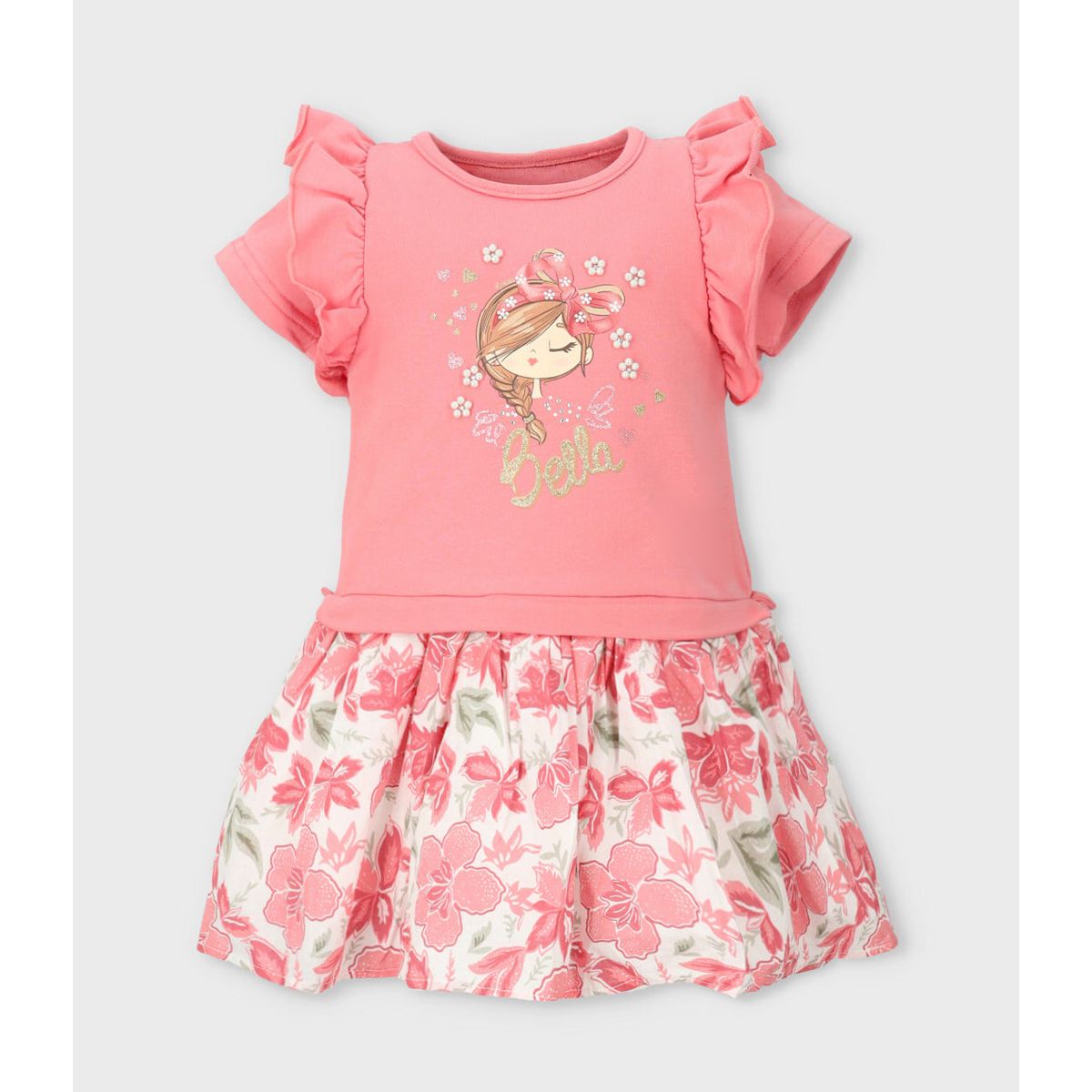 LIMONADA - Vestido niña con flores y estampado coral Limonada