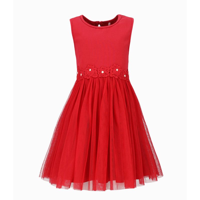 LIMONADA - Vestido niña con flores aplicadas rojo Limonada