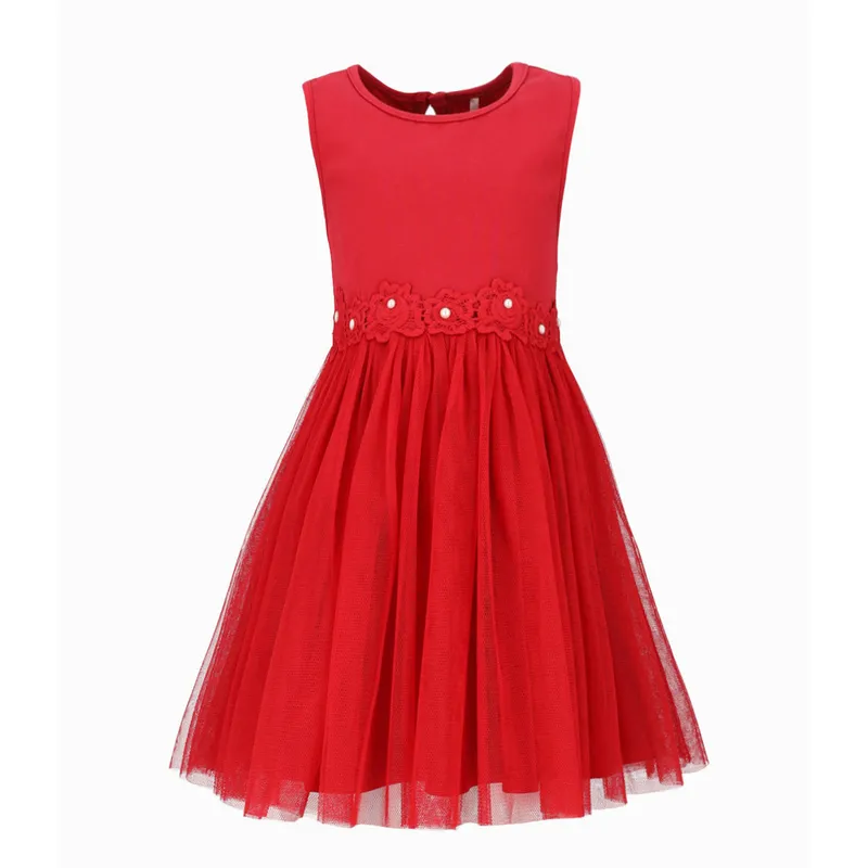 LIMONADA - Vestido niña con flores aplicadas rojo Limonada